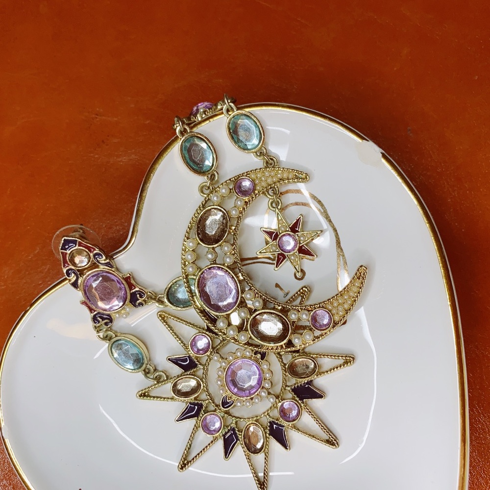 Moon & Sun Shaped Dimond Earrings